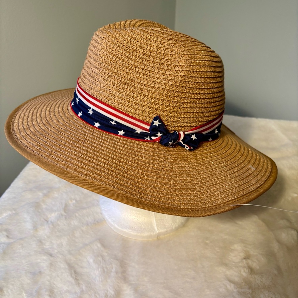 Steve Madden Panama wide-brim patriotic sun hat